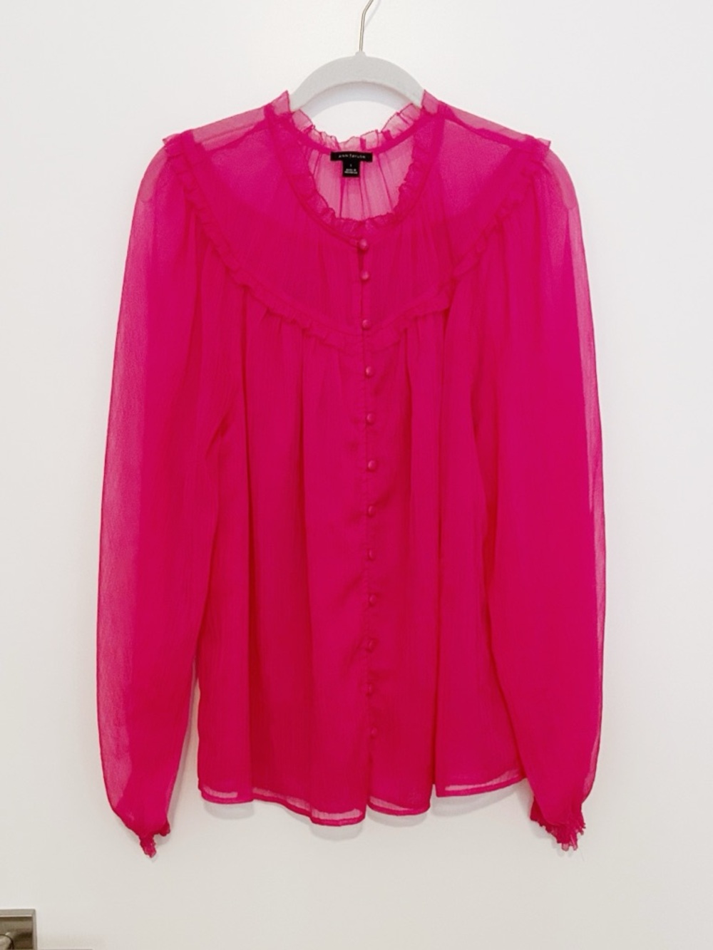 Ann Taylor Chiffon Ruffle Button Front Blouse - Picture 3 of 7